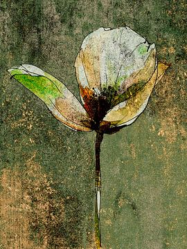 Mixed media: Flower on gold texture by Studio Pieternel