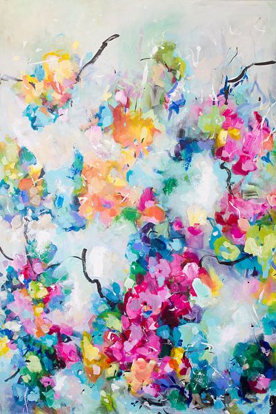 Surrendering - colorful romantic flower painting by Qeimoy