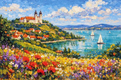 Tihany in Hongarije, een impressionistisch schilderij.