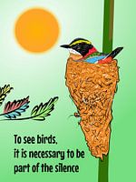 Oiseau au nid avec citation