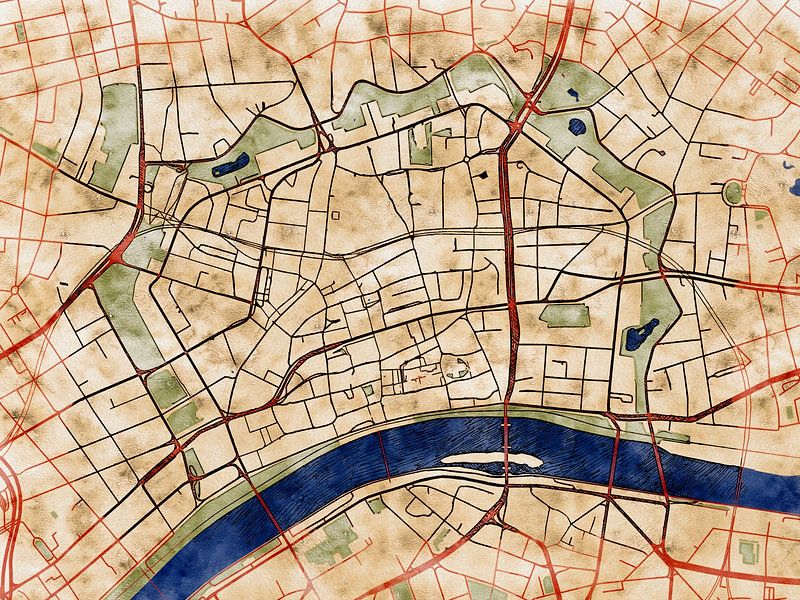 Kaart van Frankfurt am Main centrum in de stijl 'Serene Summer' van Maporia