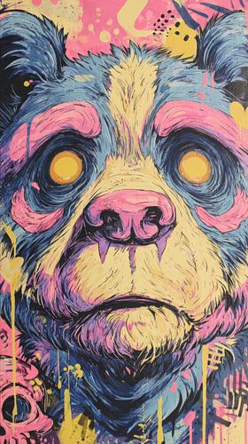 Panda in Neon Panic Urban Expression with Powerful Gaze