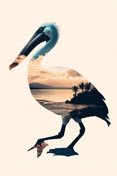 Zonsondergang in de vogel van Poster Art Shop