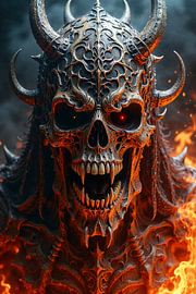 Dark Fantasy Art Wandbild: INFERAKH – Das Porträt eines infernalen Dämons von INFERAURUM - Dark Fantasy Wall Art & Poster