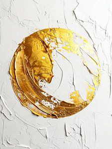 Abstract kunstwerk met organische vormen en gouden accenten in beige