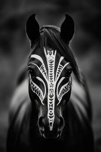 Zebra horse in black and white