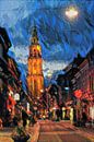 Sfeervol Schilderij Groningen - Martinitoren vanaf Oosterstraat van Slimme Kunst.nl thumbnail