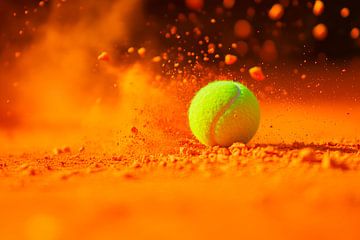 Tennisbal stuitert op gravelbaan van Poster Art Shop