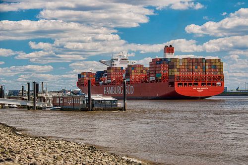 Hamburg - Containerschiff bei Teufelsbrück von Sabine Wagner