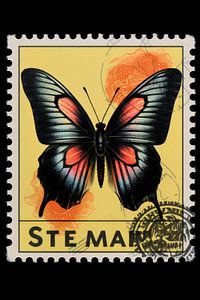 Einzigartiger schwarzer Schmetterlingsstempel mit gelben Akzenten