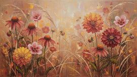 Stimmungsvolle Herbstmalerei: Blumenrabatte bei Sonnenuntergang von Studio Pieternel