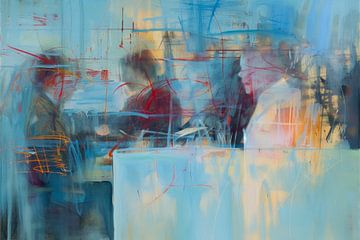 Abstract, schilderij, blauw, café van BowiScapes