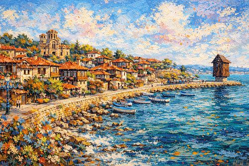 Nesebar, Bulgarije een impressionistisch schilderij.