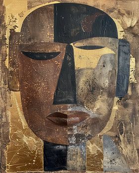 Serene Abstract Tribal Mask in Earth tones and Gold