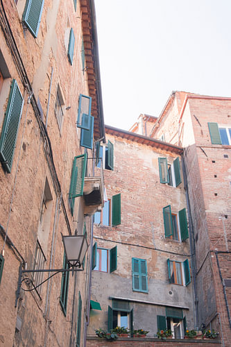 Pink building with green shutters | travel photography print | Siena Tuscany Italy