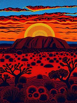 Coucher de soleil sur Uluru Art aborigène sur Art Kingdom