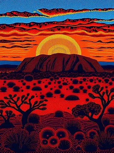 Uluru-Sonnenuntergang Aborigine-Kunst