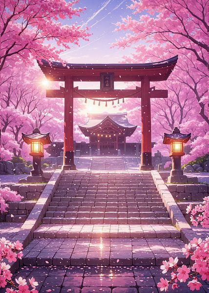 Sanctuaire japonais Porte Torii Fleur de cerisier Sakura Printemps par Ruzerin