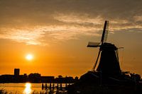 Old Dutch Mill on the Zaanse schans with setting sun