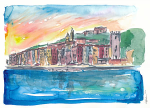 Porto Venere Mittelmeer-Sonnenuntergang in Italien
