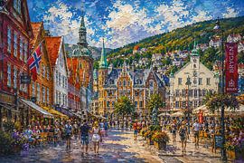 Bergen in Norway, an impressionist painting. by Gallery Hoppenbrouwers