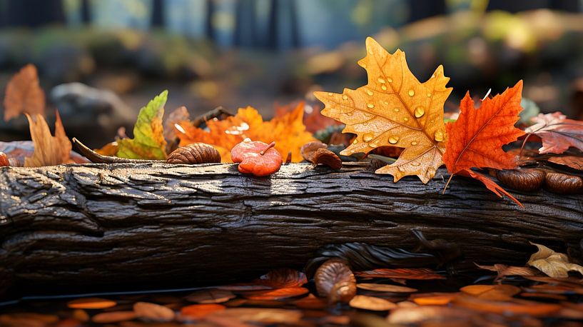 Feuilles d'automne sur le sol avec tronc d'arbre par Animaflora PicsStock