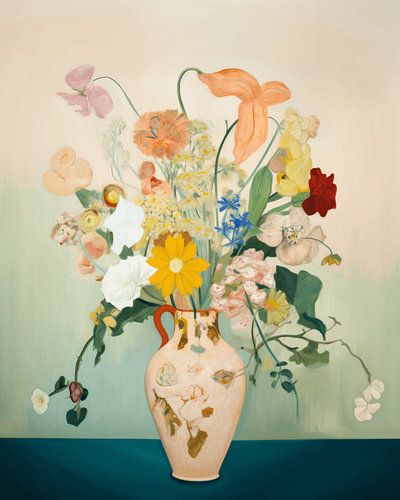 Vase mit Blumen in Pastellfarben von Carla Van Iersel