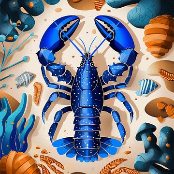 Blauer Hummer in Meer der Schätze: Eine Ozean-Collage von Color Square