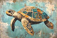 Bunte Schildkröte in blauem Wasser