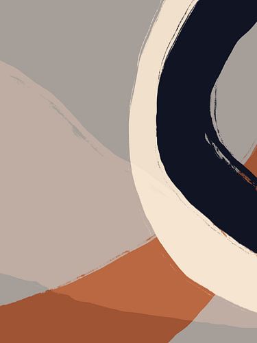 Abstracte vormen en lijnen in terra, grijs, zwart en wit.