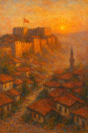 Ankara Castle Citadel Sunset – Historic Turkish Capital Impressionist Art by Travel Shop