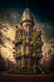 Stempunk tower in a city centre by Harry Stok