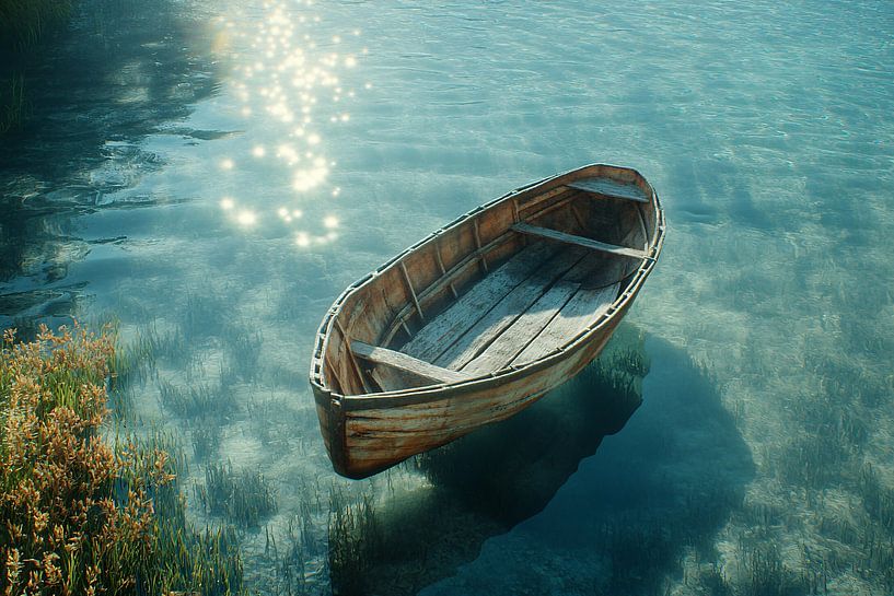Vieux bateau en bois sur l'eau par Imperial Art House