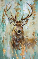 Abstract deer painting with gold accents