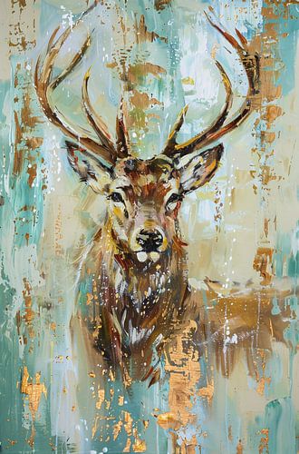 Abstract hertenschilderij met gouden accenten