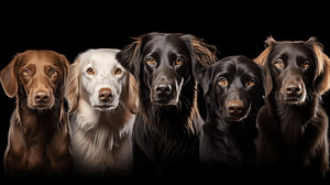 Collage-Set aus verschiedenen Hunden isoliert auf schwarzem Hintergrund