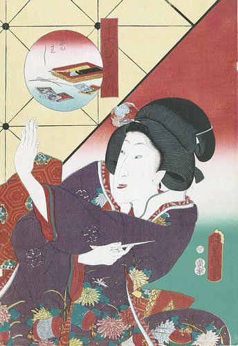 Vrouw in herfst kimono, Kunisada (I) , Utagawa