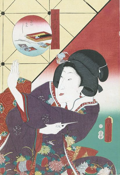 Vrouw in herfst kimono, Kunisada (I) , Utagawa van 1000 Schilderijen