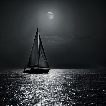 Zeilboot onder maanlicht van TheXclusive Art