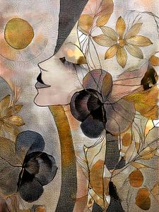 Modernes schickes Porträt einer Frau mit Blumen (stehend)