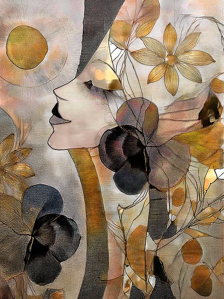 Modern chic portrait of a woman with flowers (standing) by Studio Pieternel