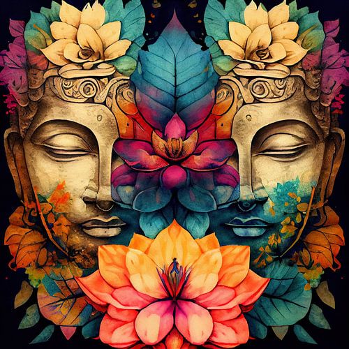 Tweeling lotus boeddha portret