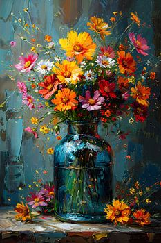 Vaas met Bloemen Schilderij | Bloemen Schilderij Abstract