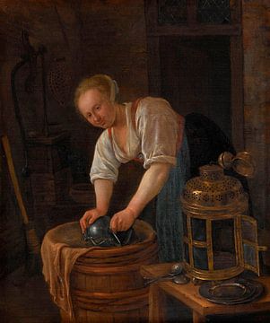 Vrouw schuren metalware, Jan Havicksz. Steen