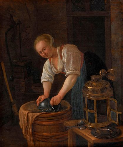 Vrouw schuren metalware, Jan Havicksz. Steen