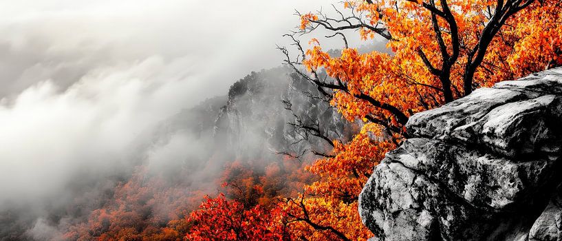 Herbstliche Berglandschaft mit Nebel von Poster Art Shop