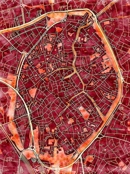 Map of Brugge centrum with the style 'Amber Autumn' by Maporia