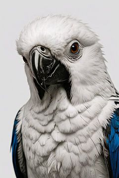 Illustration d'un oiseau blanc avec des accents bleus sur De Muurdecoratie