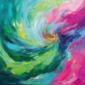 Vibrant abstract artwork in blue, green and pink