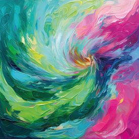 Lebendige abstrakte Werke in Blau, Grün und Rosa von Patricia Hofmeester